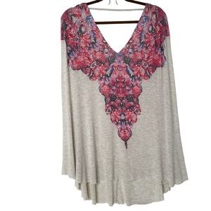 Free People Deep VNeck Ruched Sleeveless Floral Tunic Sz L
